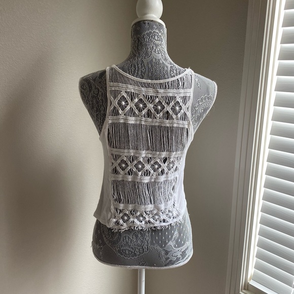 White Crochet Back Crop Top Size Small - Picture 1 of 5
